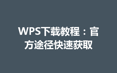 WPS下载教程：官方途径快速获取 一