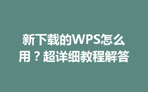 新下载的WPS怎么用？超详细教程解答 一