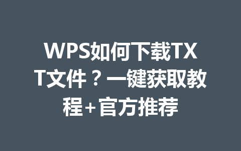 WPS如何下载TXT文件？一键获取教程+官方推荐 一