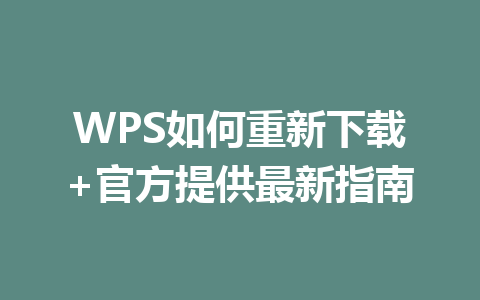 WPS如何重新下载+官方提供最新指南 一