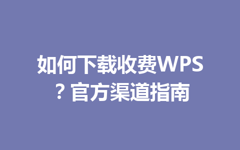 如何下载收费WPS？官方渠道指南 一