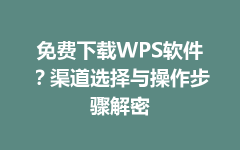 免费下载WPS软件？渠道选择与操作步骤解密 一